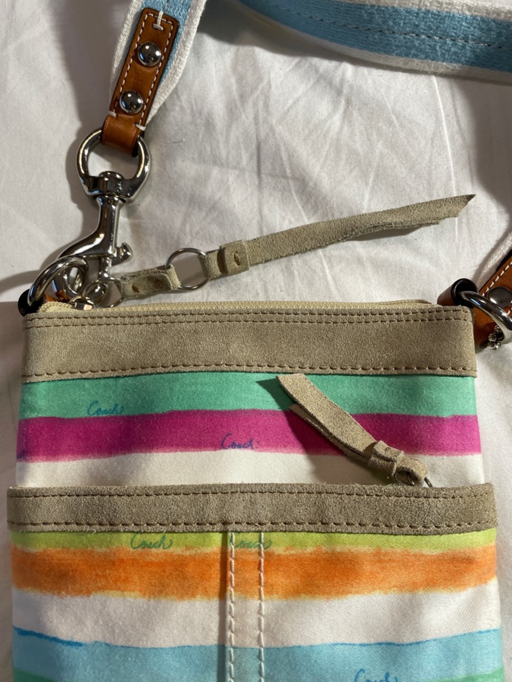 Coach Striped Multicolor Crossbody Bag with Blue Strap - Picture 13 of 13